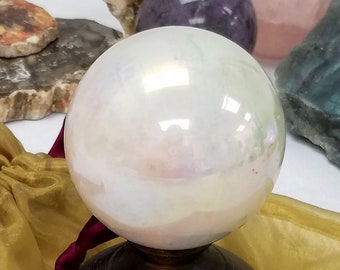 Large Aura Titanium Moonstone Sphere Crystal Ball Metaphysical Office Home Altar Decor Reiki Healing Crystal Chakra