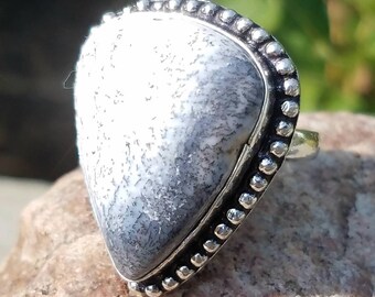 Dendritic Opal Bali Sterling Silver Ring Gemstone Psychic Endeavor Love Courage Strength Merlinite Chakra Metaphysical Reiki