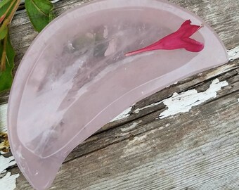 Rose Quartz Crystal Moon Bowl Gemstone Offering Smudge Palo Santo Incense Stone Heart Chakra Metaphysical Home Decor Feng Shui Altar