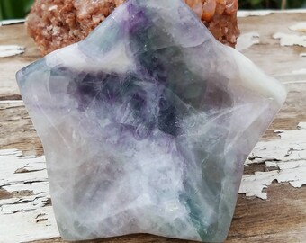 Rainbow Fluorite Star Bowl Polished Crescent Offering Rainbow Smudging Offering Dish Palo Santo Incense Altar Decor Crystal Heal Chakra