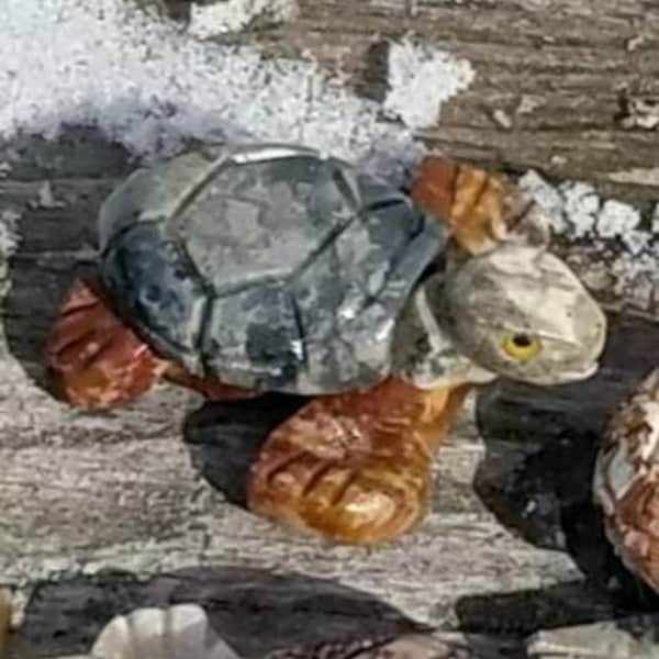 Soap Stone & Onyx Crystal Sea  Turtle Totem Statue Spirt Animal Gemstone Hand Carved Hand Made Crystal Healing Reiki Metaphysical