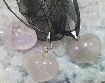Lavender Amethyst Quartz Heart Necklace Pendant Crystal Hand Made Gemstone Chakra Reiki Healing Meditation Yoga Wicca Moon Reiki Witch
