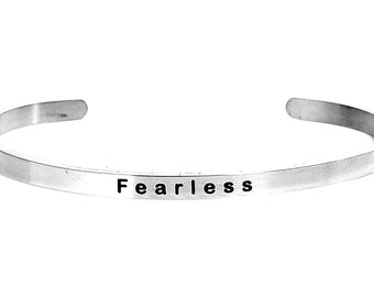 Fearless Cuff Bangle Bracelet Stainless Steel Inspiration Inspire Quote Yoga Meditation Spiritual Jewelry
