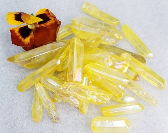 Angel Aura Quartz Pendant Bead No Hole Point Yellow Rainbow Flame Wire Wrapping Grid Gridding Altar Crystal Manifest Prosperity