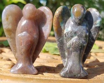 Beautiful Moss Agate Angel Carving Statue Stone Totem Talisman Gemstone Magic Altar Chakra Metaphysical Reiki Carved Decor Heaven Gift