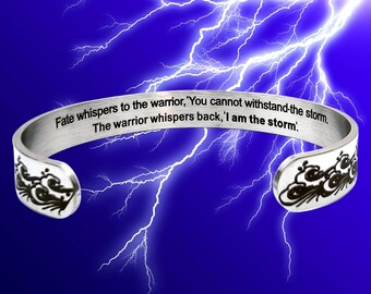 Warrior I am the Storm Cuff Bangle Bracelet Stainless Steel Inspiration Inspire Quote Yoga Meditation Spiritual Jewelry Stackable