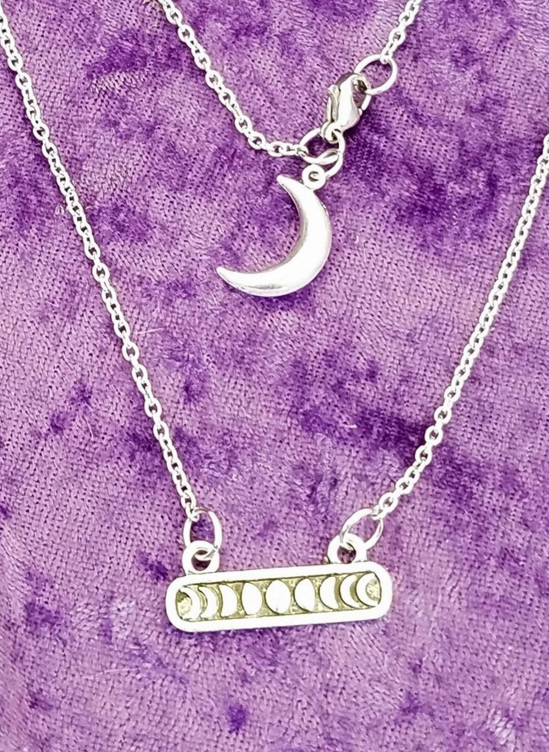 Moon Phase Crescent Moon Charm Necklace Pendant Hand Crafted Silver