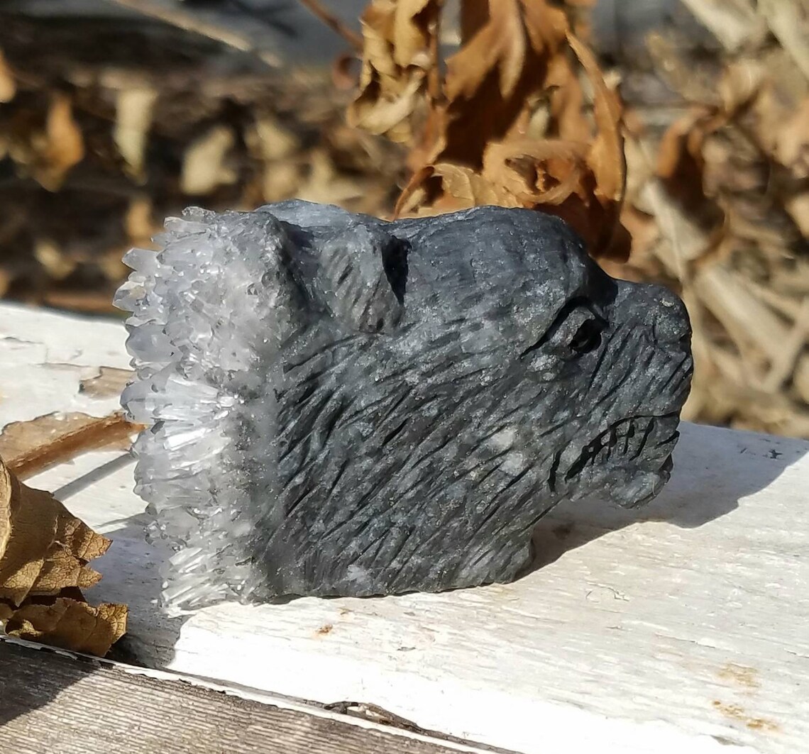 Wolf Statue Carving Clear Black Smoky Quartz Stone Hand Carved Etsy