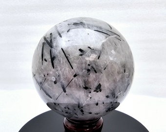 Authentic Black Tourmaline Quartz Crystal Ball Large Carved Sphere Orb Reiki Healing Divination Alter Occult Magic 98mm