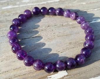 A+ Quality Natural Amethyst Semi Precious Gemstone 8mm Bracelet Custom Made to Your Size Reiki Charged Crystal Metaphysical Meaning