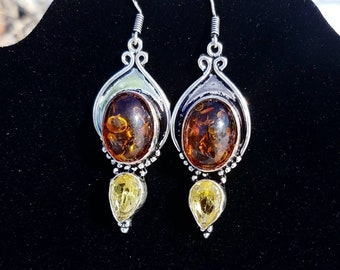 Bewitching Amber Pendant Earring Set Bali Sterling Silver Stone Goddess Moon Energy Crystal Reiki Chakra Pagan Wicca Witch Yoga Healing Gift