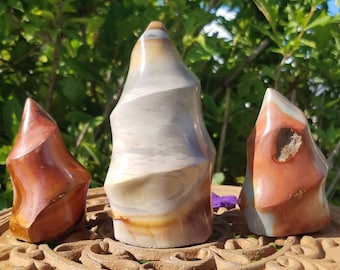 Polychrome Jasper Flame Stone Crystal Natural Stone Carved Chakra Altar Gemstone Madagascar Transformation Seeker Energy Reiki Healing