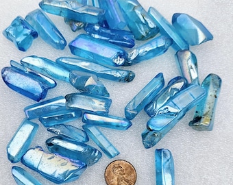 Teal Angel Aura Quartz Pendant Bead No Hole Point Teal Sky Blue Rainbow Flame Wire Wrapping Grid Gridding Altar Crystal Manifest Prosperity