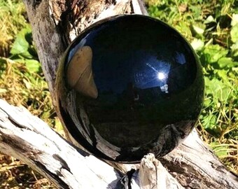 Large Black Obsidian Sphere Crystal Ball Orb Scrying Divination Witchcraft Wicca Witches Occult Magic Crystal Healing Reiki 80mm Wood Stand