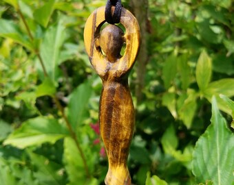 Tiger Iron Tigers Eye Pendant Necklace Statue Goddess Hand Carved Crystal Healing Reiki Wicca Witch Altar Tool Pagan Metaphysic Shaman Magic