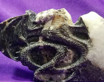 Detailed Winged Dragon Crystal Carving Hand Carved Statue Quartz Geode Talisman Totem Cluster Metaphysical Meaning Gift Reiki