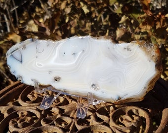 Natural Agate Slice Agate Stone Hand Polished Crystal Gemstone Rock Specimen Mineral with Stand Natural Chakra Reiki Altar Geode Rebirth