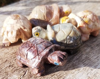 Soap Stone & Onyx Crystal Turtle Totem Statue Spirt Animal Gemstone Hand Carved Hand Made Crystal Healing Reiki Metaphysical