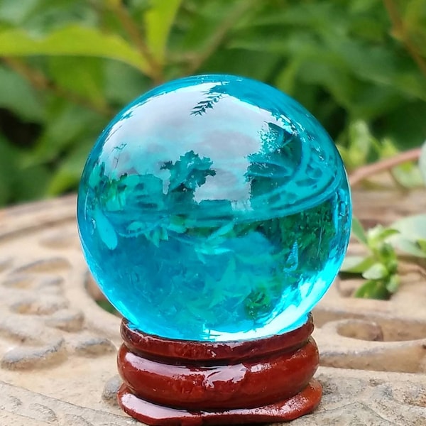 Ocean Blue Glass Crystal Ball Stand 40mm Divination Gazing Sphere Scrying Orb Wiccan Pagan Divination Tool Reiki Healing Altar Tool Reiki