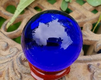 Cobalt Blue Glass Crystal Ball Stand 40mm Divination Gazing Sphere Scrying Orb Wiccan Pagan Divination Tool Reiki Healing Altar Tool Reiki