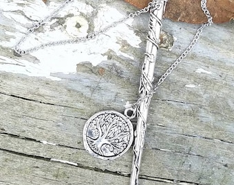 Silver Magical Enchanted Pendulum Tree of Life Wand Dowsing Hand Crafted Magick Witch Pagan Wiccan Wicca Craft Spell Altar Tool