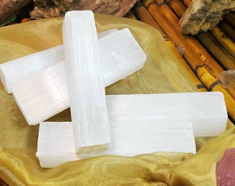 2 Large Sticks Selenite Charge Crystal Thick 4" Crystal Clearing Heal Chakra Cleanse Salt Clearing Meditation Metaphysical Meaning Natural