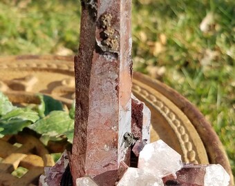 EPIC Purple Tangerine Red Quartz Wand Crystal Galena Mineral Black Inclusions Cluster Specimen Collector Pagan Witch Wicca Altar Tool Chakra