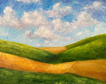 Palette Knife Landscape Painting, Impasto Oil on Birch Panel, 12x16