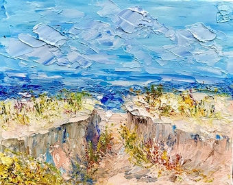 Original Cape Cod Seascape Oil Painting, Heavy Impasto Dunes Art