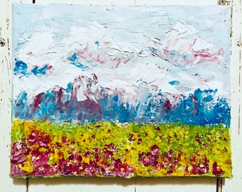 Swiss Alps Impasto Oil Painting, Palette Knife Landscape