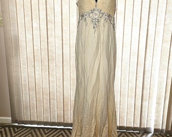 Beaded Beige Wedding Dress. Missing size tag (see measurements) about a size 8/10