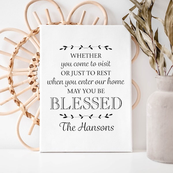 Personalized, Whether You Come To Visit Or Just To Rest When You Enter Our Home May You Be Blessed - Canvas Wrap
