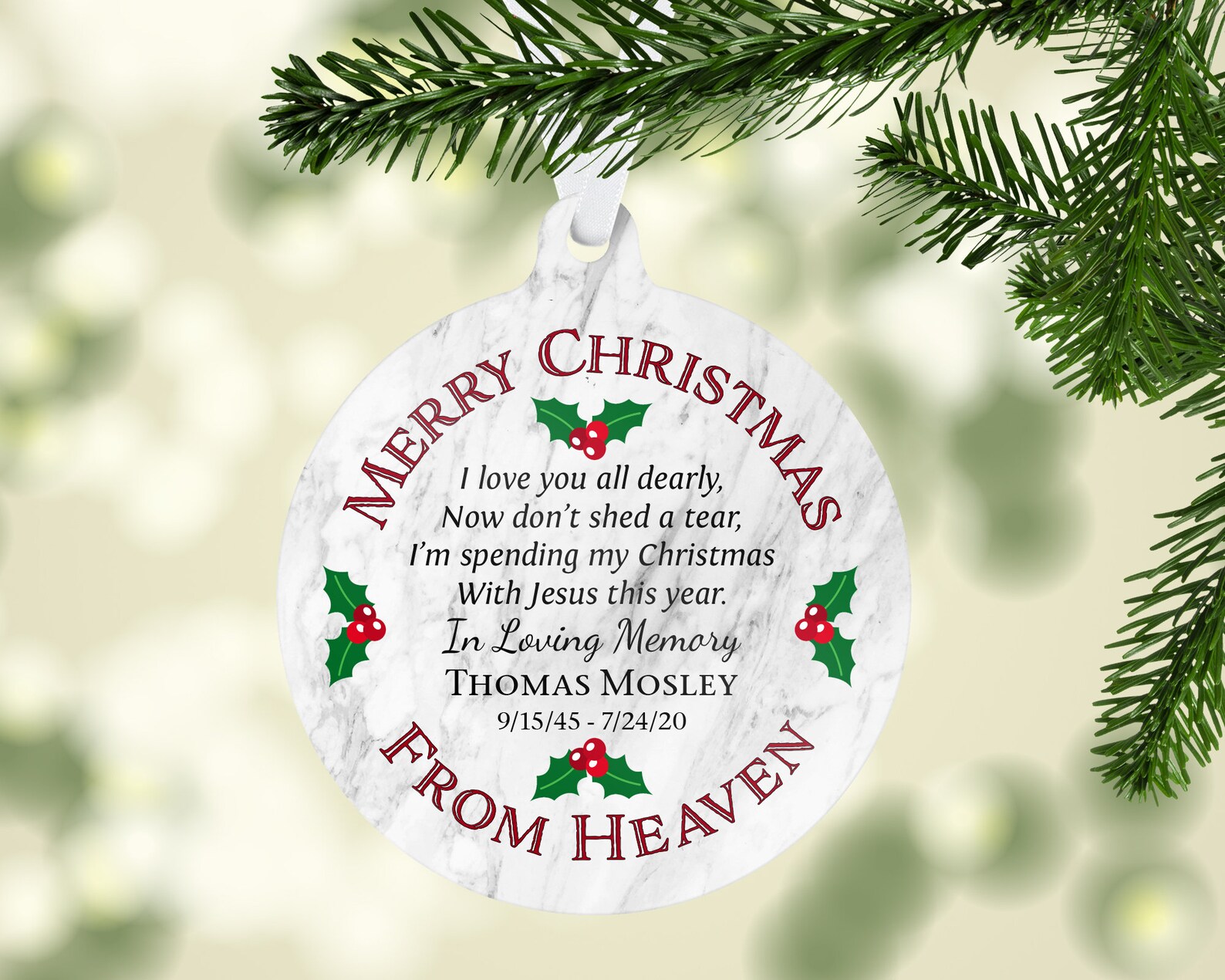 Merry Christmas From Heaven Photo Ornament 