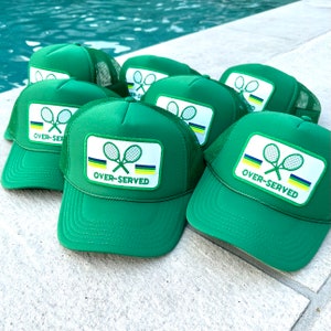 Custom Tennis Trucker Hat Cap, 40th 50th Birthday Gift ideas, Girls Weekend, Customized, team, racquets, team outfits, over served