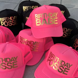 Birthday Babe Trucker Hat Cap, Girls Trip, 40th 50th Gift ideas, Girls Weekend, Customized, Beach, gold,  birthday squad, crew, posse