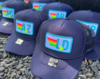 Rainbow Tennis Initial Trucker Hat, Custom Patch Cap