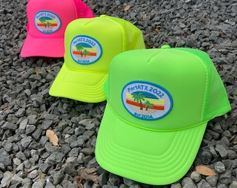 Custom Trucker Patch Hat, Island Beach Trip, Palm trees, Personalized Gift