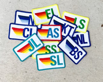 Rainbow Stripe Monogram Initial Patch, Iron On Applique