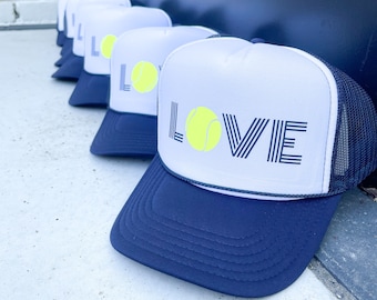 Tennis Team Trucker Hat Cap, Tennis Partner Gift, Tennis Love hat, USTA Doubles, Singles, Team Sports, Custom Design, WTA love