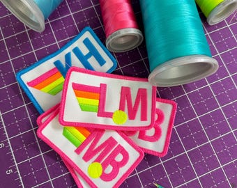 Tennis Monogram Rainbow Stripe Patch Initials Patch, Gifts, backpack, tote, customize, neon, vintage, iron on, appliqué, DIY, iron-on