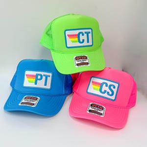 Rainbow Stripe Patch with Initials Trucker Hat, Custom Monogram Patch