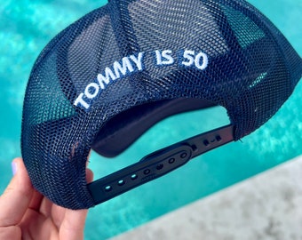 Back of Hat Embroidery Add-on, Custom text for trucker hats, personalization