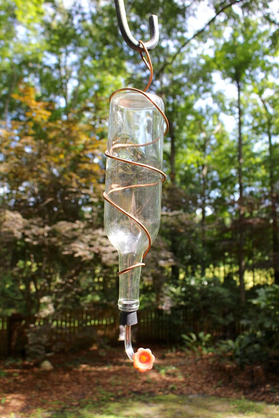 Clear Green And Blue Wine Bottle Hummingbird Feeders Etsy