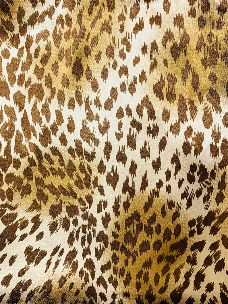 Leopard Dress fabric Sewing Polyester fabric,Leopard Blouse fabric Leopard fabric by the yard Satin look Bronze Brown