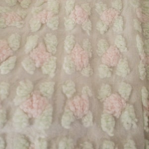 Chenille white fabric, decor chenille Mint green and pink dot flower, chenille  Cotton, white chenille Vintage, Robe Fabric baby,quilting