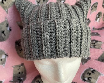 Crocheted Cat Ears Beanie – Cozy Handmade Winter Hat – Cute Kitty Hat for Kids and Adults – Multiple Colors and Sizes
