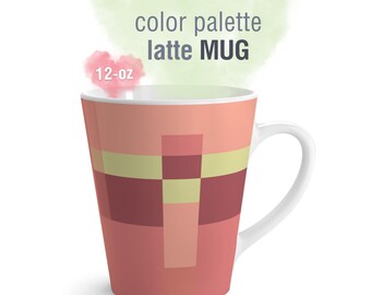 Color Block Latte Mug: Modern Geometric Art, Coral Reef Palette (12oz)