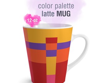 Mardi Gras Color Palette Latte Mug: Modern Art Ceramic Mug (12oz)