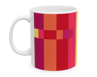 Color Palette Striped Mug: "Azaleas" Ceramic Coffee Mug (11oz)