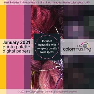 Puede incluir: Papeles digitales de paleta de fotos de enero de 2021. Incluye archivo de bonificación con paleta completa y especificaciones de color. Todo se trata de tono colormusing.